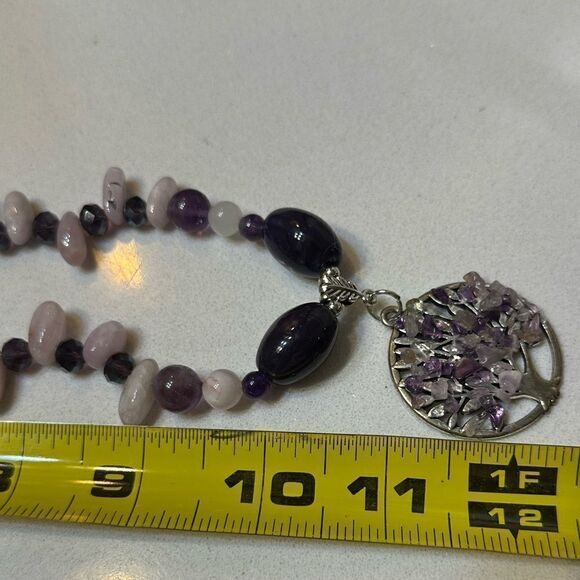 One of a Kind Rare Handcrafted Genuine Amethyst & Rose Quartz Pendant Necklace - Picture 4 of 4